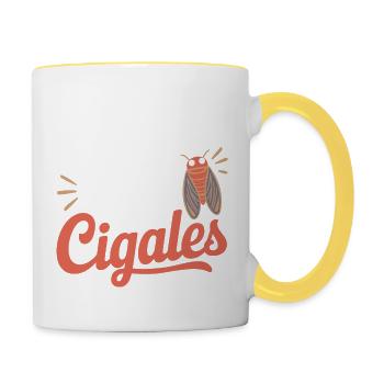 Touche pas à mes cigales - Mug contrasté - blanc/jaune - Droite