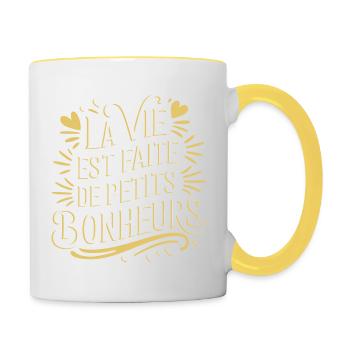 La vie est faite de petits bonheurs - Mug contrasté - blanc/jaune - Droite