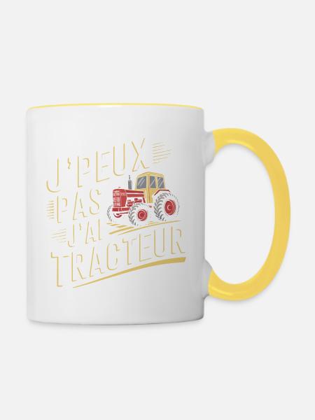 J'peux pas j'ai tracteur - Mug contrasté - blanc/jaune