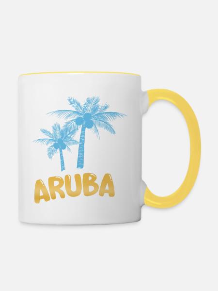 Geschenk für Aruba - Tasse zweifarbig - Weiß/Gelb