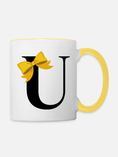 Buchstabe u gelbe Schleife - Tasse zweifarbig - Weiß/Gelb