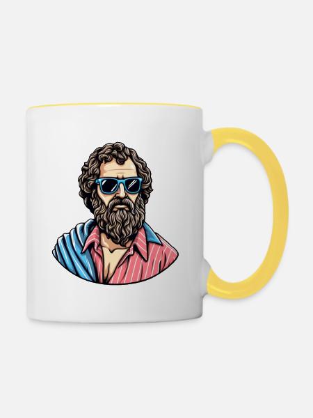 Lässiger cooler Philosophen-Look - Tasse zweifarbig - Weiß/Gelb