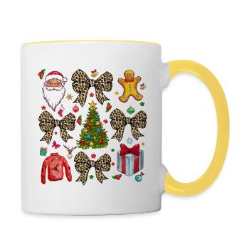 Christmas Coquette Bow, Christmas leopard - Contrasting Mug - white/yellow - Right
