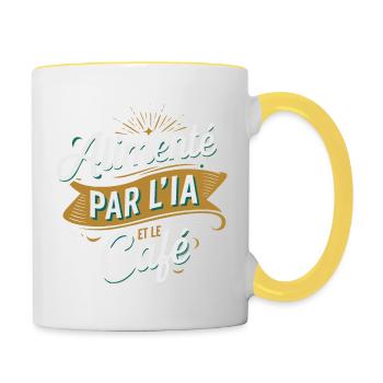 Alimenté par l'IA et le café - Mug contrasté - blanc/jaune - Droite