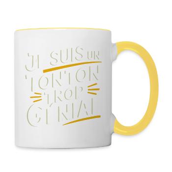 Je suis un tonton trop génial - Mug contrasté - blanc/jaune - Droite