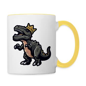 Dinosaure T-Rex Cartoon Couronne - Mug contrasté - blanc/jaune - Droite