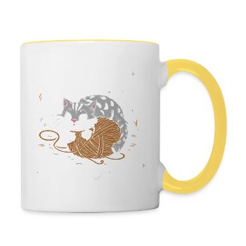 Cat trouble - Contrasting Mug - white/yellow - Right