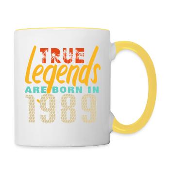 Die True Legends wurden 1989 geboren. Jahr 2025. - Tasse zweifarbig - Weiß/Gelb - Rechts