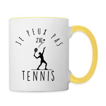 Ich kann nicht, ich habe Tennis. - Tasse zweifarbig - Weiß/Gelb - Rechts