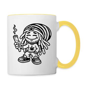 Dreadlock Smoker - Stoned man - High & Happy - Tasse zweifarbig - Weiß/Gelb - Rechts
