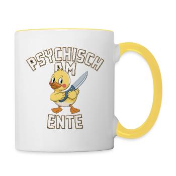 Psychisch am Ente Humour Drôle Drôle Dicton - Mug contrasté - blanc/jaune - Droite