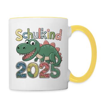 School Child 2025 First Year Dinosaur Dino - Contrasting Mug - white/yellow - Right