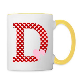 Buchstabe D Herz - Tasse zweifarbig - Weiß/Gelb - Rechts