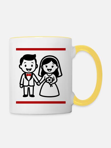 Ehepaar Hochzeit - Tasse zweifarbig - Weiß/Gelb