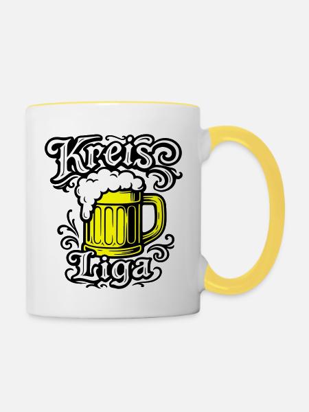 Kreisliga Bier Spruch - Tasse zweifarbig - Weiß/Gelb