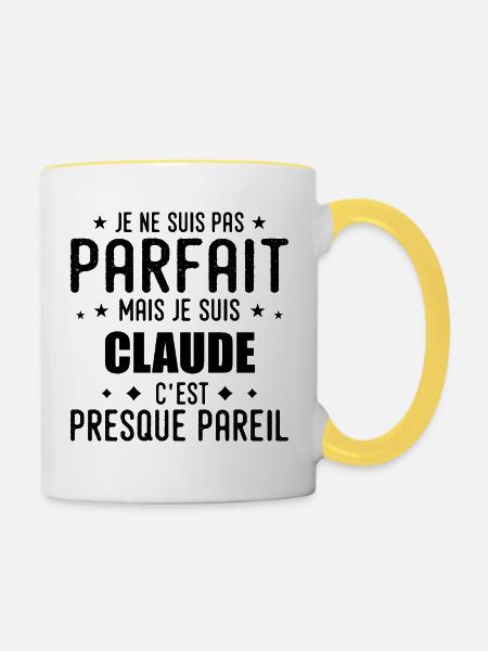 Claude: authentisch, unvollkommen, oben, perfekt - Tasse zweifarbig - Weiß/Gelb