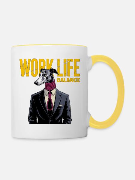 Work-Life-Balance Hund im Anzug - Tasse zweifarbig - Weiß/Gelb