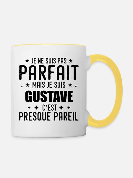 Gustave: authentisch, unvollkommen, oberflächlich, perfekt - Tasse zweifarbig - Weiß/Gelb