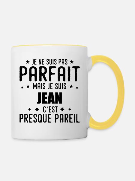 Jeans: authentisch, unvollkommen, Oberteil, Perfektion - Tasse zweifarbig - Weiß/Gelb