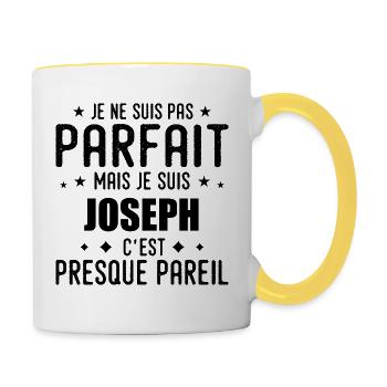 Joseph: authentic, imperfect, top, perfection - Contrasting Mug - white/yellow - Right