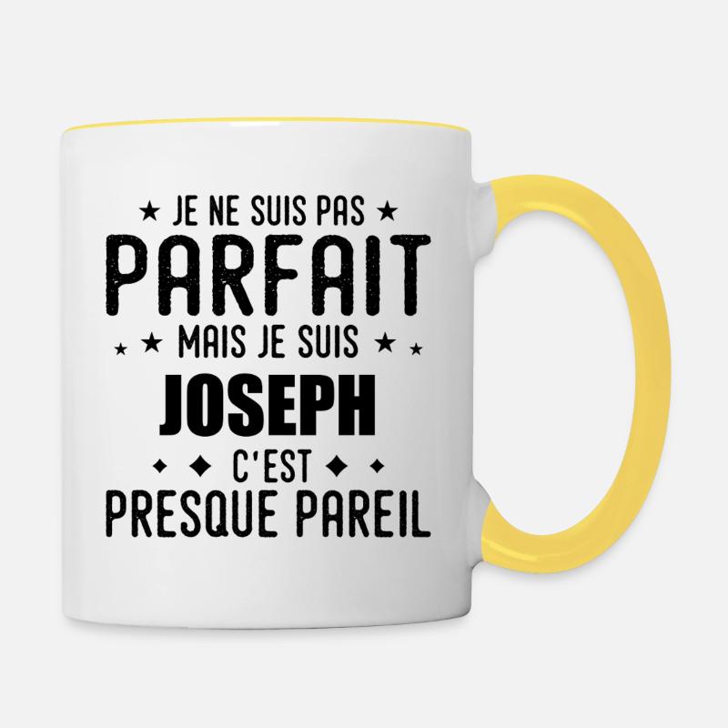 Joseph : authentique, imparfait, top, perfection - Mug contrasté - blanc/jaune