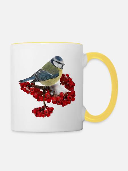 Vogel Kohlmeise - Tasse zweifarbig - Weiß/Gelb
