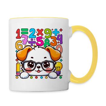 T-shirt imprimé « Number Day Maths » avec un adorable chiot mathématique - Mug contrasté - blanc/jaune - Droite