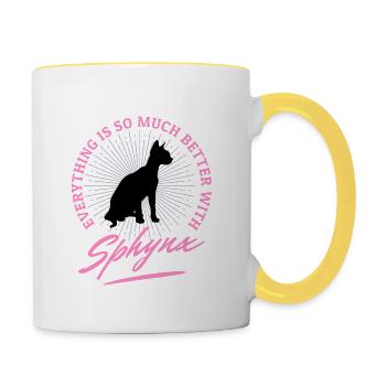 Black Sphynx Cat Sayings Humor Quotes - Contrasting Mug - white/yellow - Right