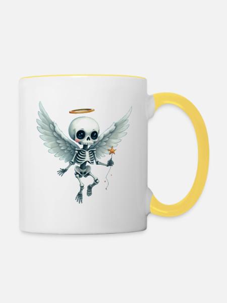 Geflügeltes Skelett mit Sternenhalo - Tasse zweifarbig - Weiß/Gelb