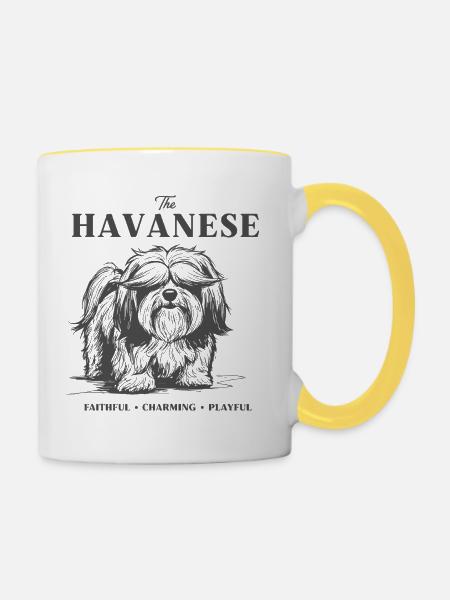 Havanese Charme Hundedesign - Tasse zweifarbig - Weiß/Gelb