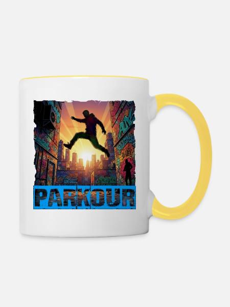 Parkour - Tasse zweifarbig - Weiß/Gelb