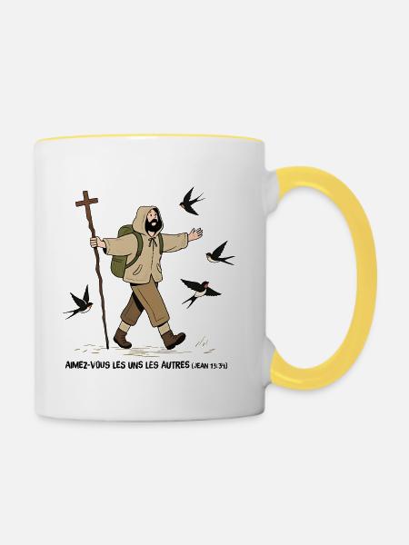 Pilger, liebt einander - Tasse zweifarbig - Weiß/Gelb