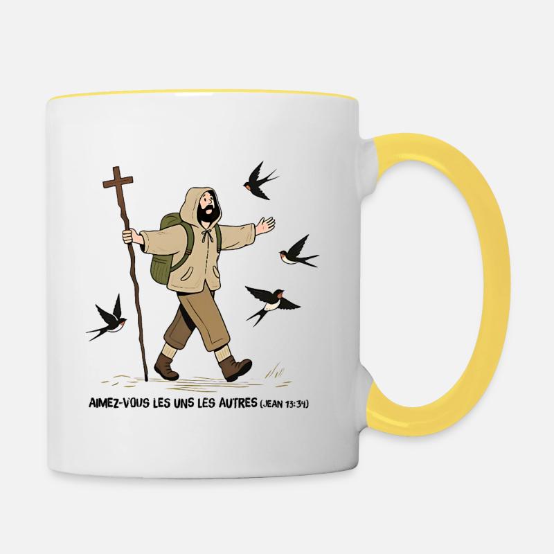Pilgrim, Love one another - Contrasting Mug - white/yellow
