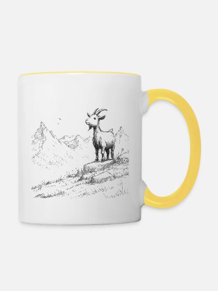 Alpengipfel mit Ziege - Tasse zweifarbig - Weiß/Gelb