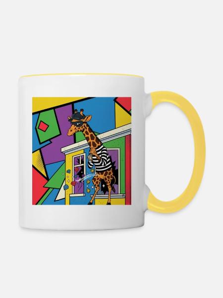 Giraffen-Diebstahl-Pop-Art - Tasse zweifarbig - Weiß/Gelb