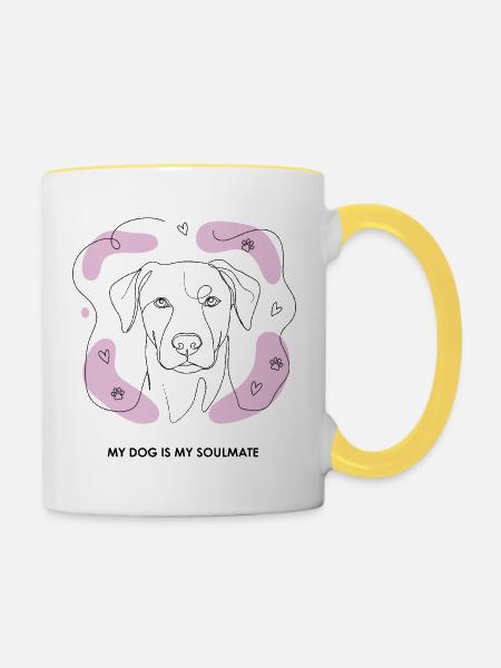 Hund Soulmate Line Art - Tasse zweifarbig - Weiß/Gelb