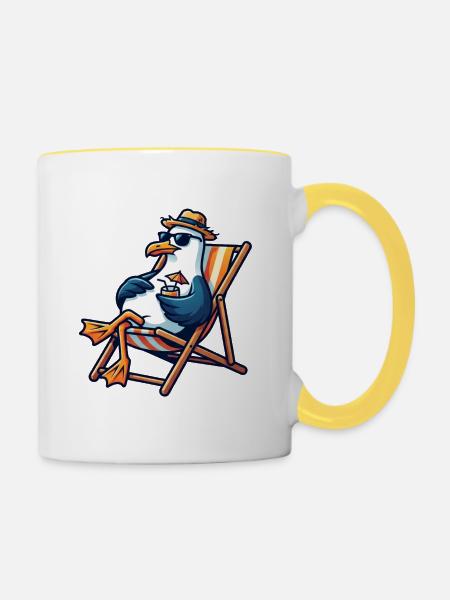 Strandlounge Möwe - Tasse zweifarbig - Weiß/Gelb