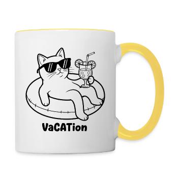 Katzenurlaub am Pool VaCATtion - Tasse zweifarbig - Weiß/Gelb - Rechts