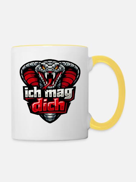 Böse Kobra "Ich mag Dich" - Tasse zweifarbig - Weiß/Gelb