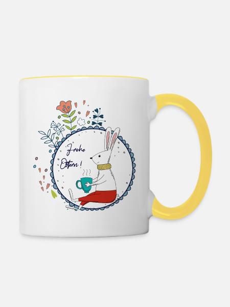 Osterhase mit Teetasse - Tasse zweifarbig - Weiß/Gelb
