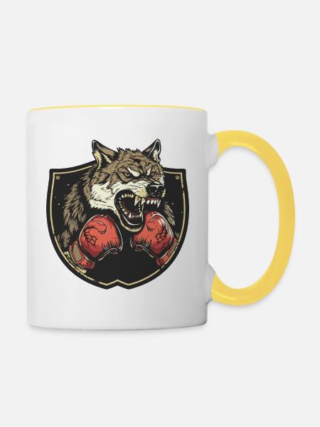 Wolf Boxer MMA - Tasse zweifarbig - Weiß/Gelb