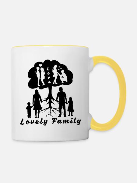 Lovely Family - Schwarz - Tasse zweifarbig - Weiß/Gelb