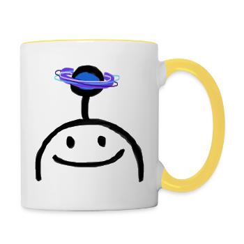 Neon-Kosmosring um blauen Orb - Tasse zweifarbig - Weiß/Gelb - Rechts