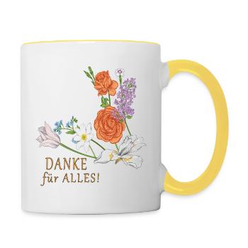 Blumenstrauß Danke - Tasse zweifarbig - Weiß/Gelb - Rechts