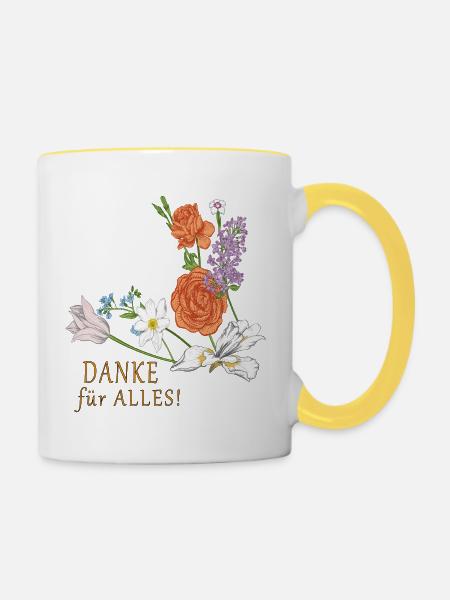 Blumenstrauß Danke - Tasse zweifarbig - Weiß/Gelb
