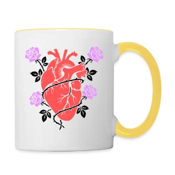Anatomisches Herz Rosen Bunt - Tasse zweifarbig - Weiß/Gelb - Rechts