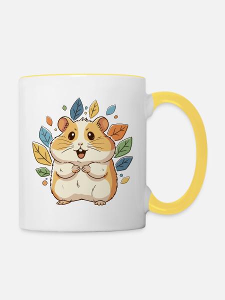 Kuscheliger Hamster mit Herbstblättern - Tasse zweifarbig - Weiß/Gelb
