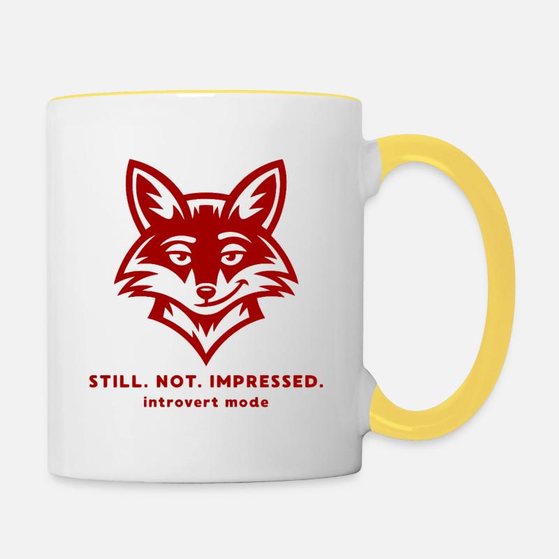 Funny Fox Introvert Quote - Still Not Impressed - Contrasting Mug - white/yellow