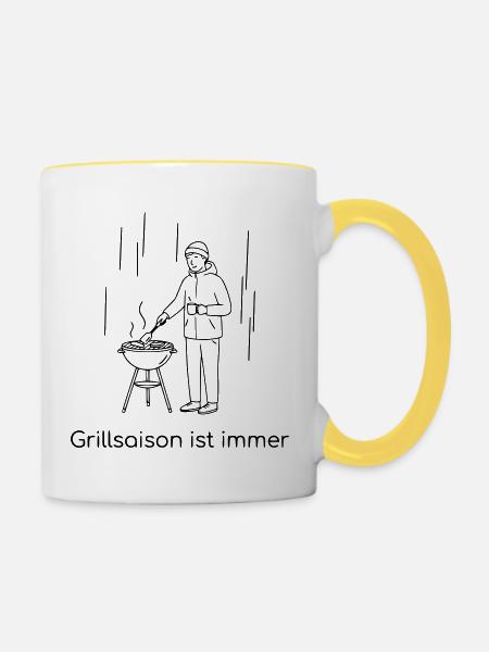 Grillsaison ist immer - Tasse zweifarbig - Weiß/Gelb