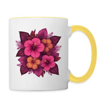 Hibiscus Floral Bouquet Pink Orange - Contrasting Mug - white/yellow - Right